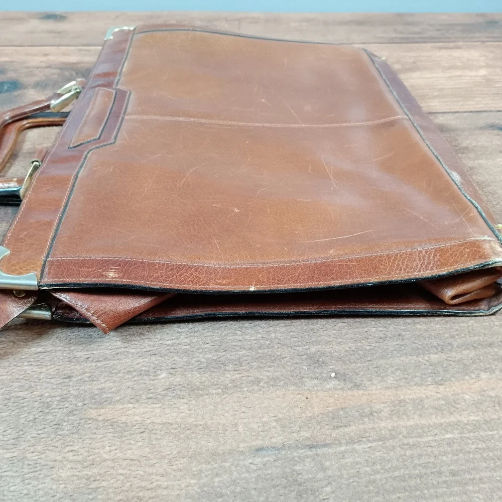 Prucher Briefcase Unisex Large Brown Fair Vintage Italian Leather Document Bag